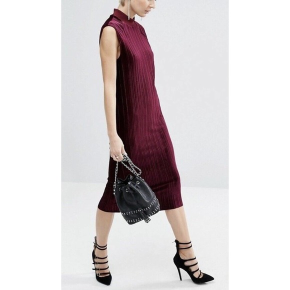 ASOS Dresses & Skirts - ASOS High Neck Pleated Velvet Column Dress Deep Purple Sz 2 NWOT